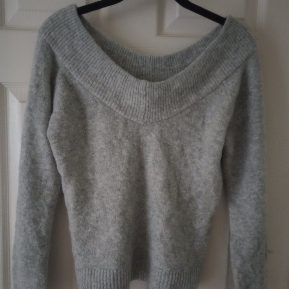 Forever 21 Small Fuzzy Off the Shoulder Sweater Grey Pullover